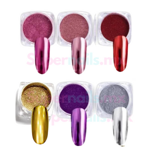 Efecto Espejo Para Uñas 6 Colores + 6 Aplicadores A