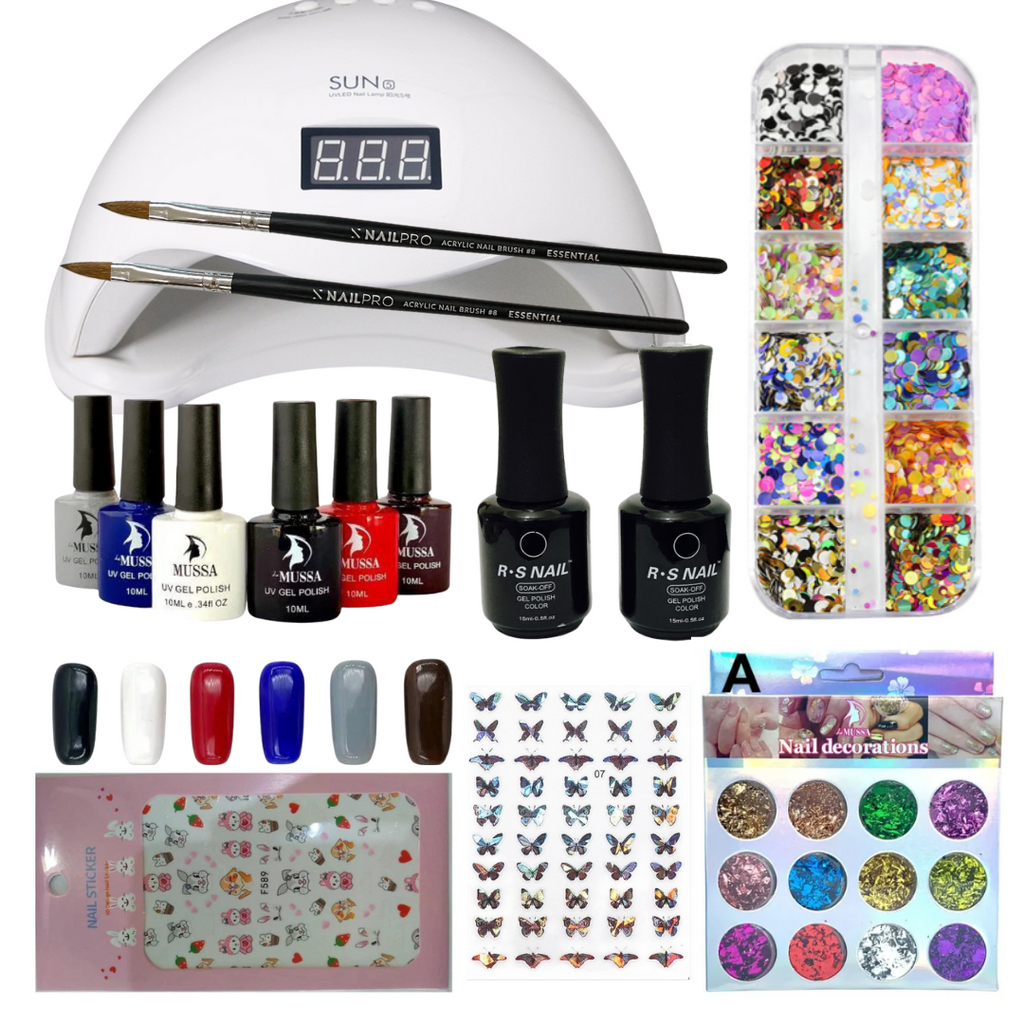 Kit Super Completo para Uñas 153 piezas, Mc Nails, Lé Mussa, Lámpara, Decoración y Herramientas