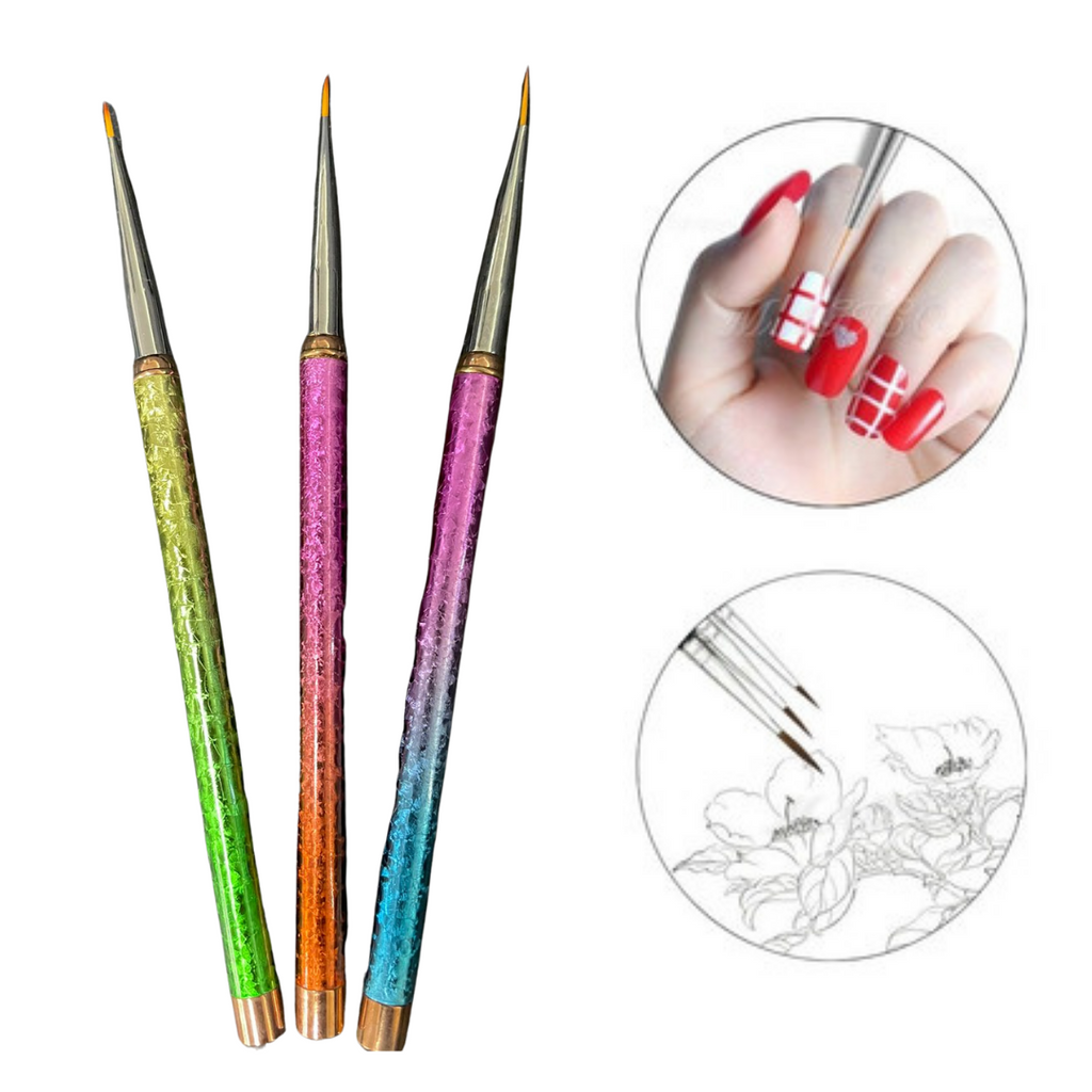 Pincel Liner Fino Para Mano Alzada Uñas Kit con 3 piezas Tornasol