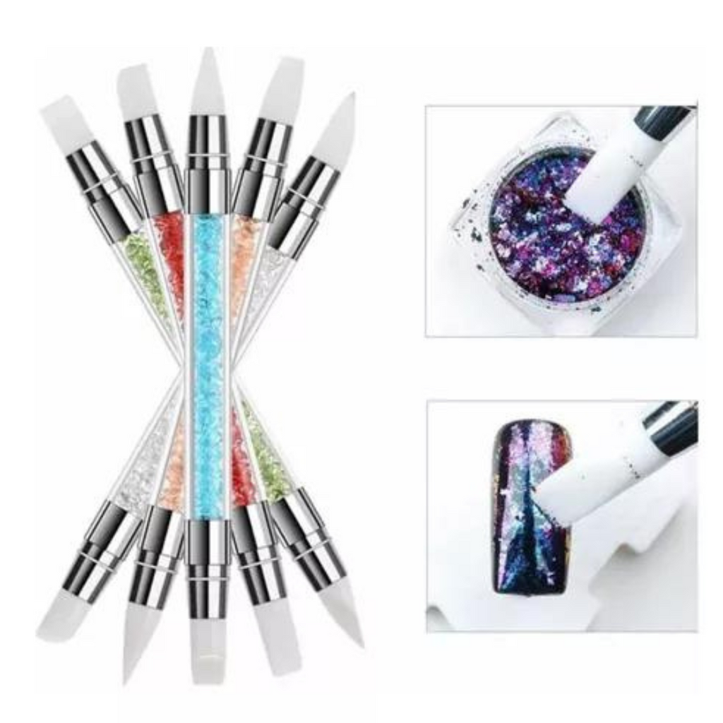 Pinceles De Silicón Para Uñas Doble Punta Nail Art Kit con 5 piezas