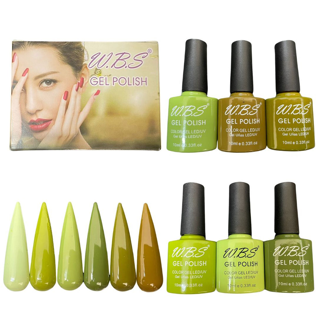 Gel Semipermanente Gama M De 6 Piezas Marca WBS Para Uñas 10ml c/u