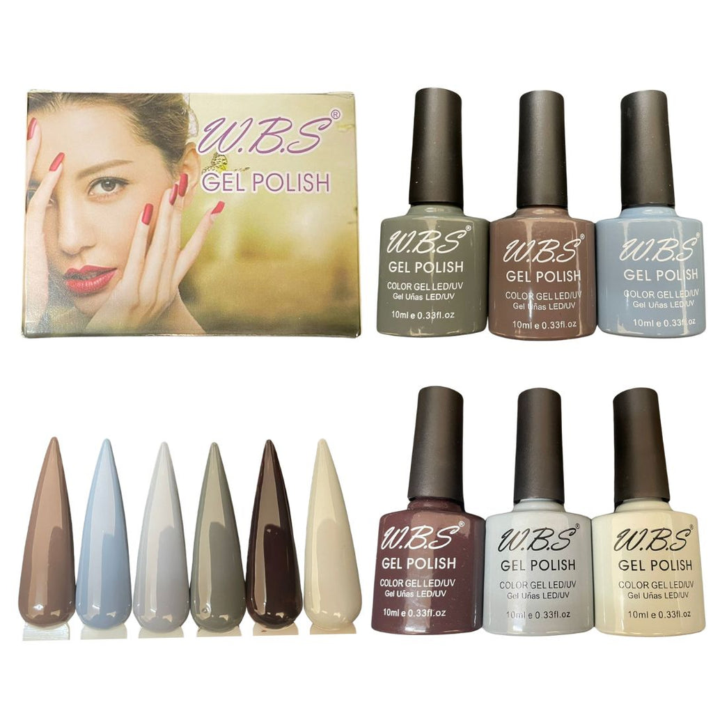 Gel Semipermanente Gama X De 6 Piezas Marca WBS Para Uñas 10ml c/u