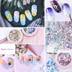 Decoración Para Uñas y Maquillaje Evolution Glitter Flake Hojuelas c/8 Piezas