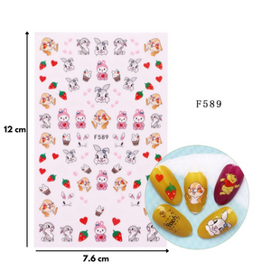 Calcomanías Stickers para Uñas Pooh y Conejos Paquete con 3 Piezas