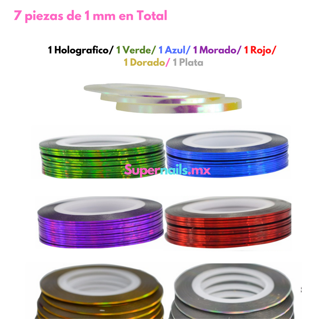 Paquete de Cintillas Para Decoración de Uñas Colores Variados 7 Pzs.