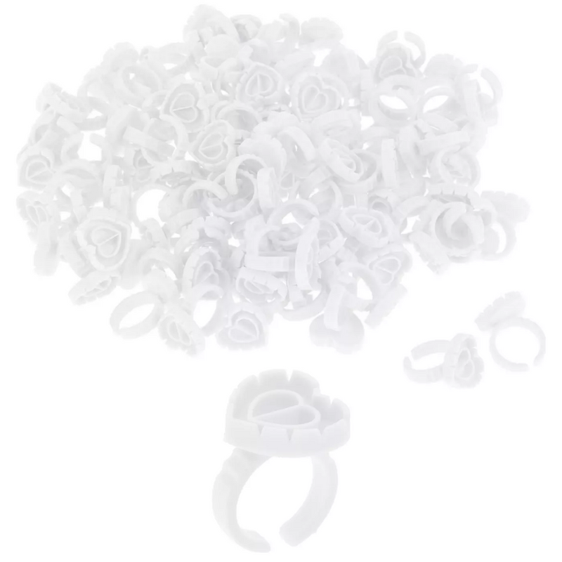 Anillos para Pegamento de Extensiones de Pestañas Forma Corazon 100 piezas Blanco