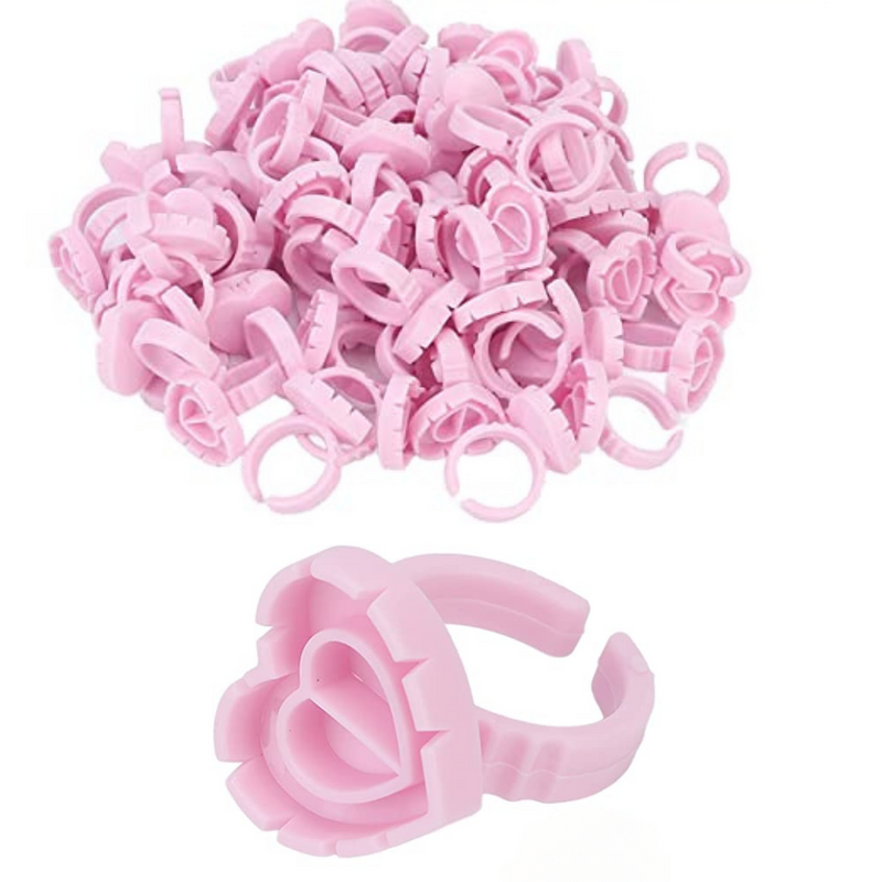 Anillos para Pegamento de Extensiones de Pestañas Forma Corazon 100 piezas Rosa