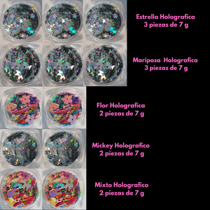 Decoración Acetato Glitter Holográfico con 12 Estilos